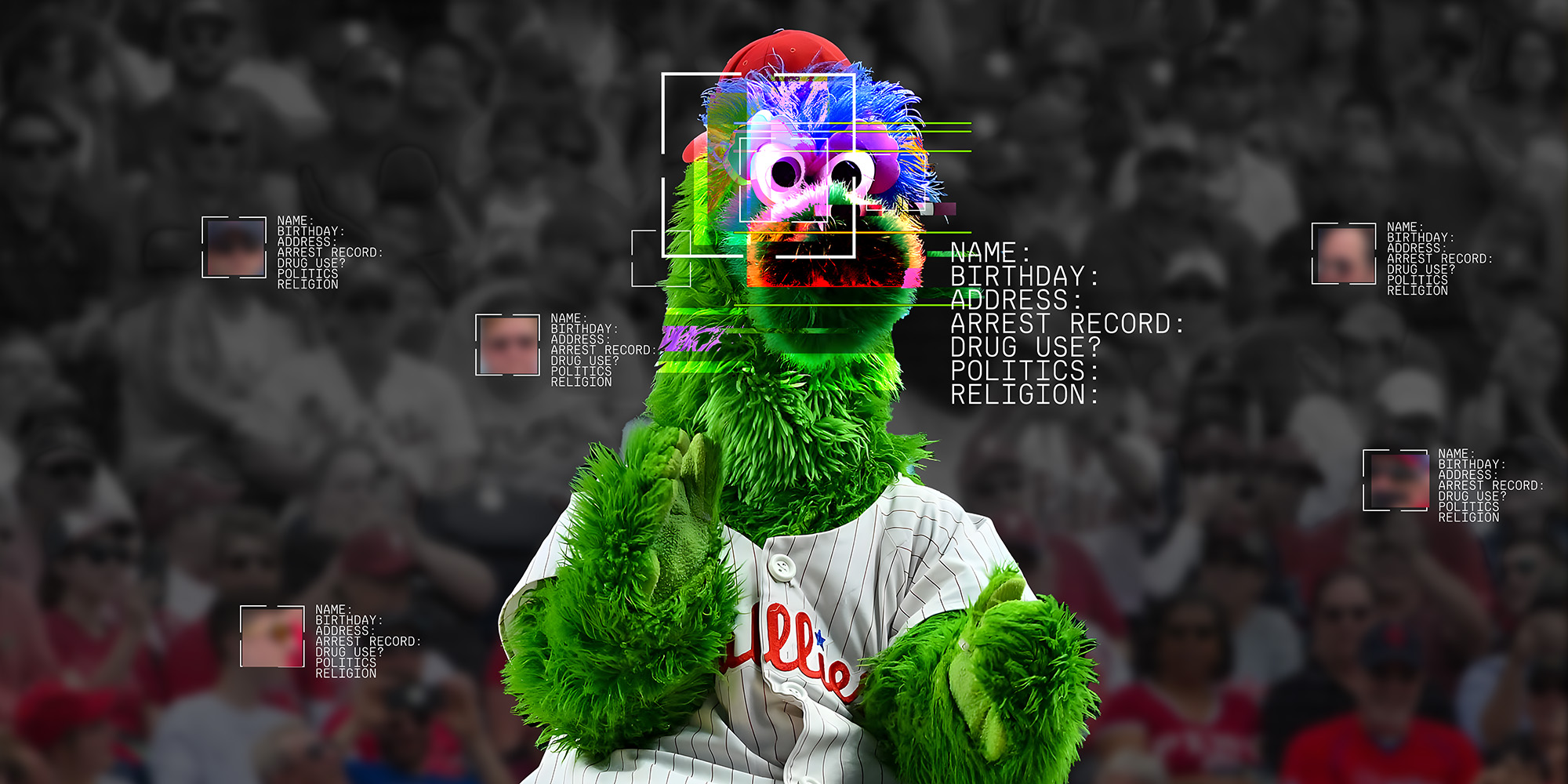 A sample facial recognition system used on the Philadelphia Phanatic